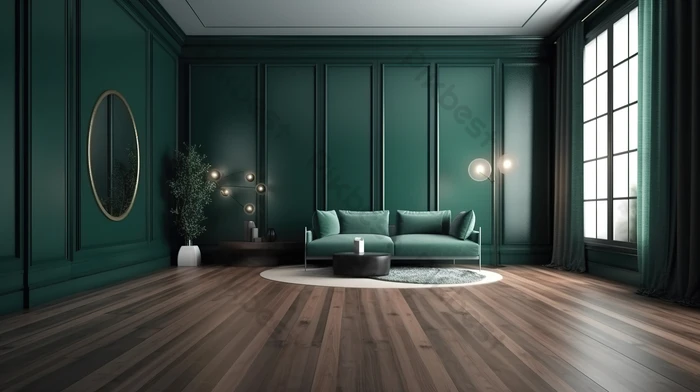 Green Living room - Wooden flooring